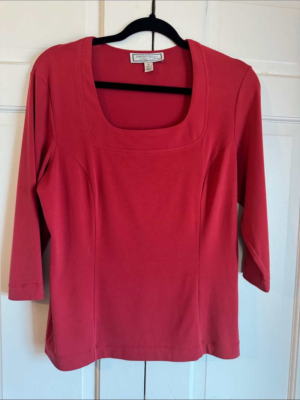 EUC Simonton Says RUST Scoop Neck Women 3/4 Sleeve Cute Stitching Details